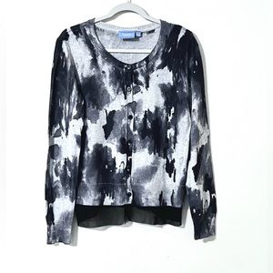 Simply Vera Vera Wang - Black and Gray Dyed Lightweight Cardigan Sweater - Large